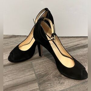 Max Mara Black Suede Open Toe Pumps Ankle Strap Authentic Size EU 40 US 9…